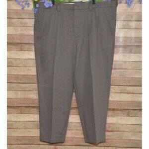 Oak Hill Dress Pants Pleated Expandable Waist Cotton Brown Big & Tall Size 48x28